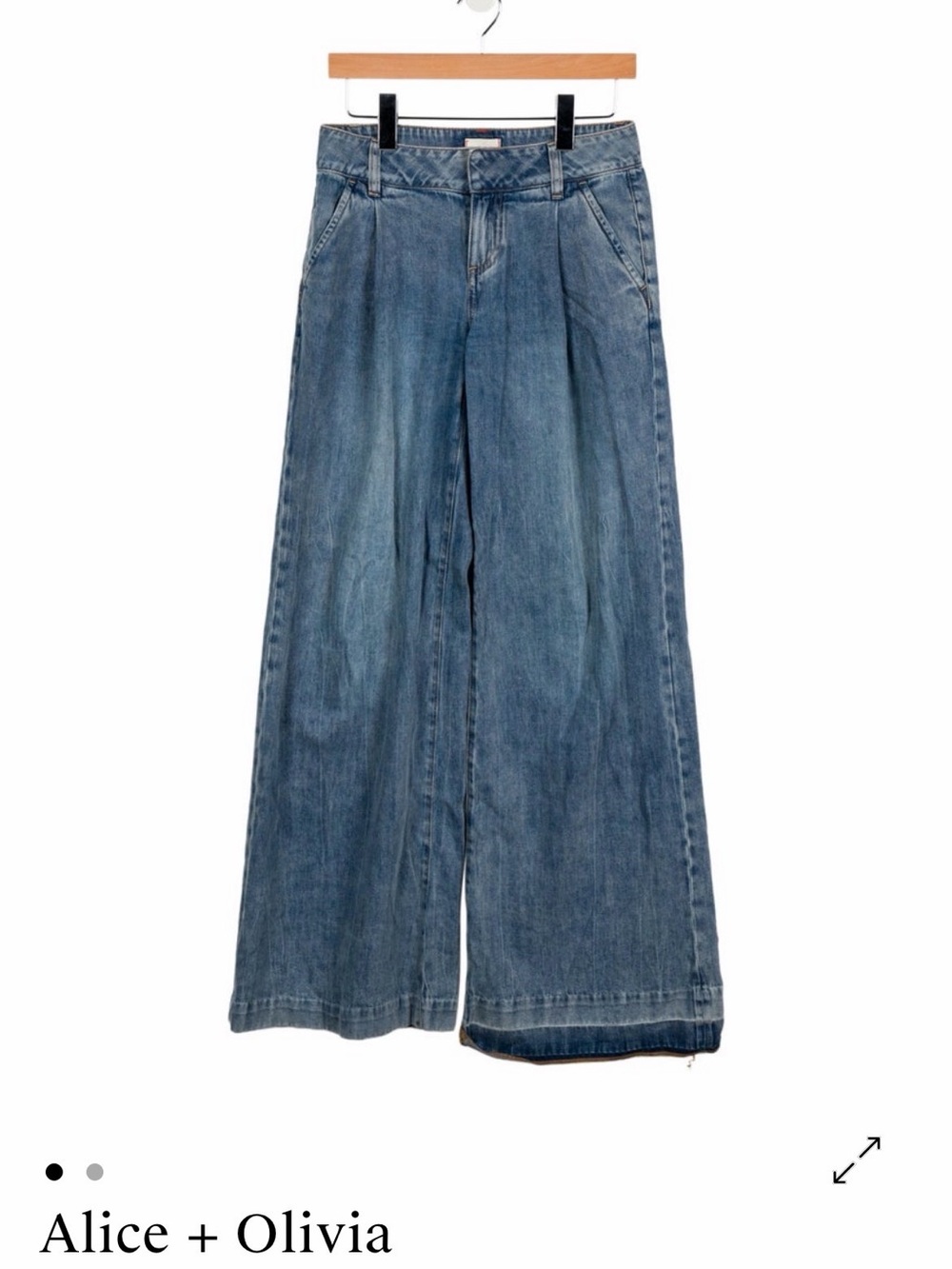 Alice + Olivia Medium Blue Wide-Leg Denim Jeans without hem